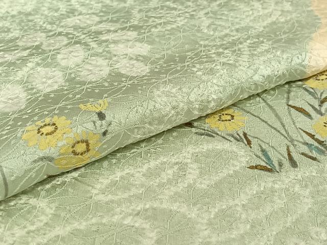平和屋着物▽訪問着 単衣 手描き 絞り 流水花文 正絹 逸品 AABG8673jh
