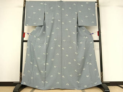 平和屋着物▽上質な小紋 単衣 流水花文 正絹 逸品 AABG8674jh