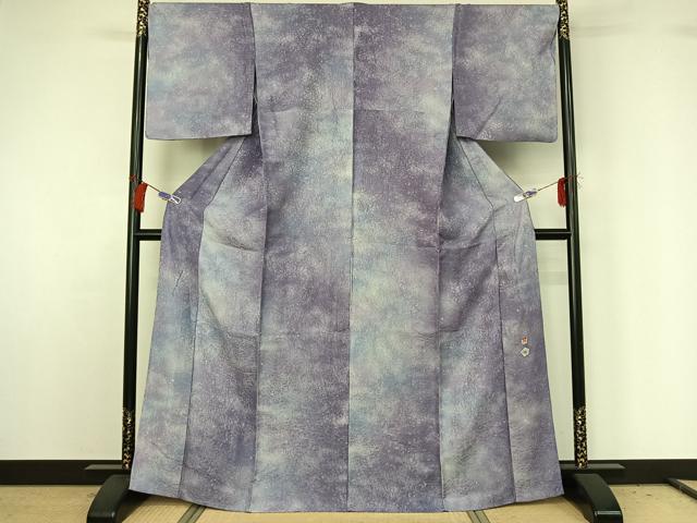 平和屋着物▽吉乃一廉　幻の辻が花　小紋　単衣　霞文　暈し染め　銀通し地　正絹　逸品　AABG8676jh