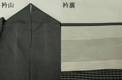 平和屋着物▽本塩沢 単衣 やまだ織 格子 証紙付き 正絹 逸品 AABG8678jh