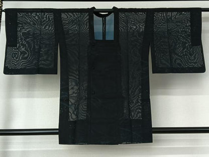 平和屋着物▽道行コート スリーシーズン 春夏秋 塵除け 笹竹文 正絹 逸品 AABG8680jh