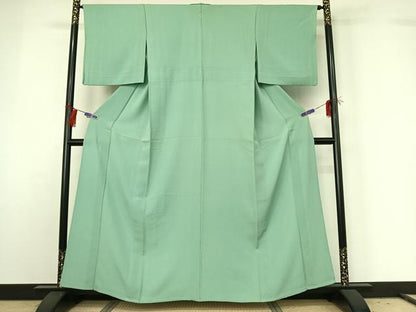平和屋着物▽上質な色無地 単衣 薄萌葱色 鬼しぼ縮緬 正絹 逸品 AABG8683jh