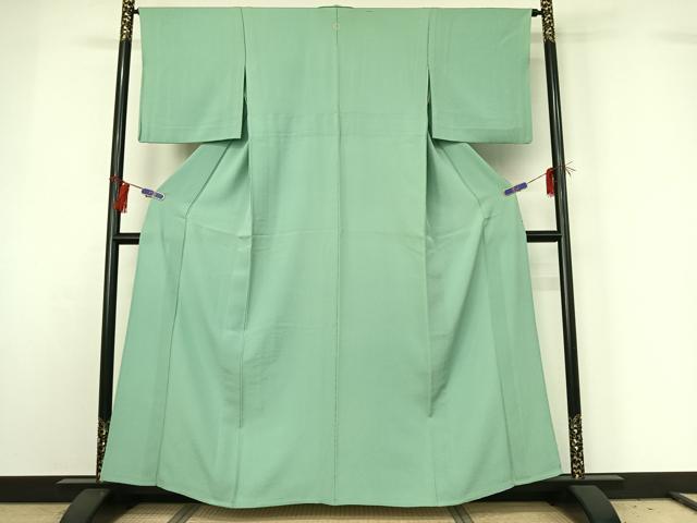 平和屋着物▽上質な色無地 単衣 薄萌葱色 鬼しぼ縮緬 正絹 逸品 AABG8683jh