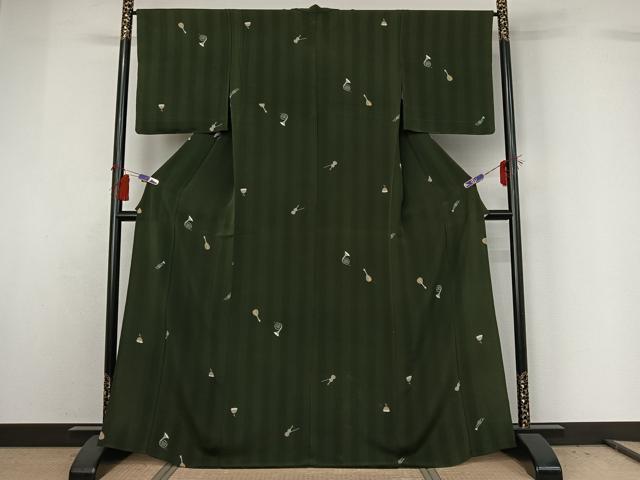 平和屋着物▽上質な小紋 単衣 楽器文 正絹 逸品 AABG8686jh