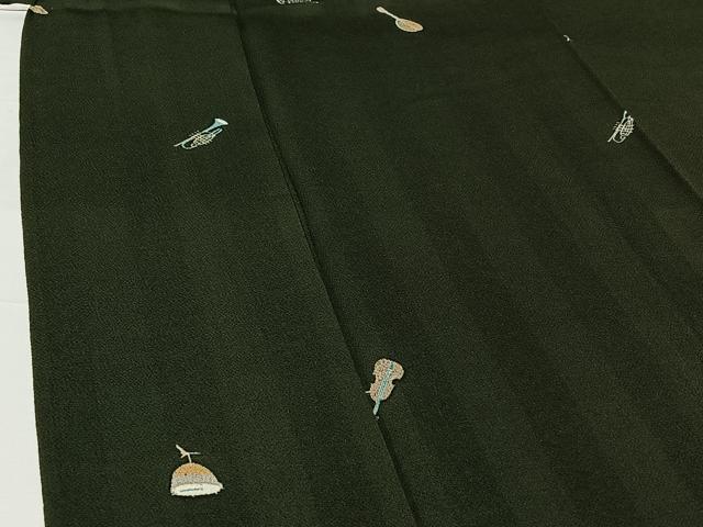 平和屋着物▽上質な小紋 単衣 楽器文 正絹 逸品 AABG8686jh