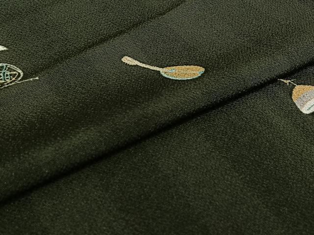 平和屋着物▽上質な小紋 単衣 楽器文 正絹 逸品 AABG8686jh
