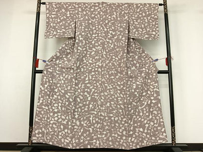 平和屋着物▽上質な小紋 単衣 ろうけつ染め 草花文 正絹 逸品 AABG8688jh