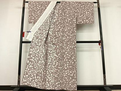 平和屋着物▽上質な小紋 単衣 ろうけつ染め 草花文 正絹 逸品 AABG8688jh