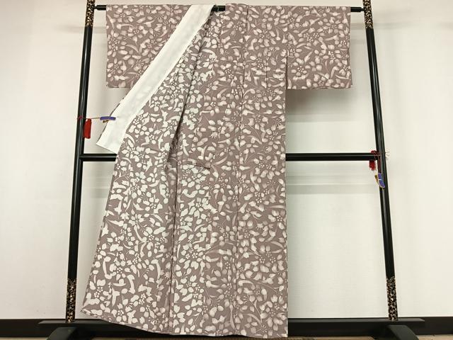 平和屋着物▽上質な小紋 単衣 ろうけつ染め 草花文 正絹 逸品 AABG8688jh