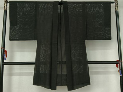 平和屋着物▽男性 羽織 スリーシーズン 春夏秋 塵除け 黒色 正絹 逸品 AABG8689jh