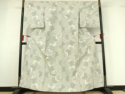 平和屋着物▽上質な紬 単衣 雪輪花文 正絹 逸品 AABG8690jh
