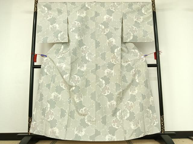 平和屋着物▽上質な紬 単衣 雪輪花文 正絹 逸品 AABG8690jh
