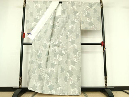 平和屋着物▽上質な紬 単衣 雪輪花文 正絹 逸品 AABG8690jh