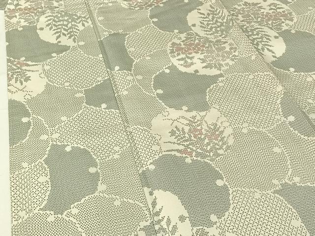 平和屋着物▽上質な紬 単衣 雪輪花文 正絹 逸品 AABG8690jh