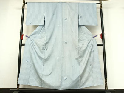 平和屋着物▽上質な紬 単衣 雪輪文 正絹 逸品 AABG8692jh