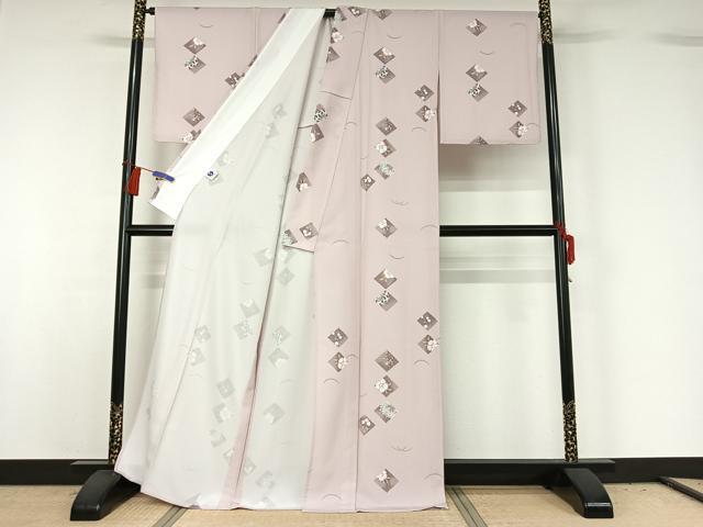平和屋着物▽小紋 単衣 花菱文 洗える着物 AABG8699jh