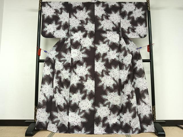 平和屋着物▽小紋 単衣 草花文 暈し染め 洗える着物 AABG8700jh