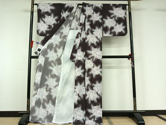 平和屋着物▽小紋 単衣 草花文 暈し染め 洗える着物 AABG8700jh