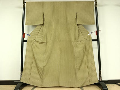 平和屋着物▽上質な小紋 単衣 縞 正絹 逸品 AABG8701jh