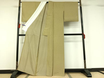 平和屋着物▽上質な小紋 単衣 縞 正絹 逸品 AABG8701jh