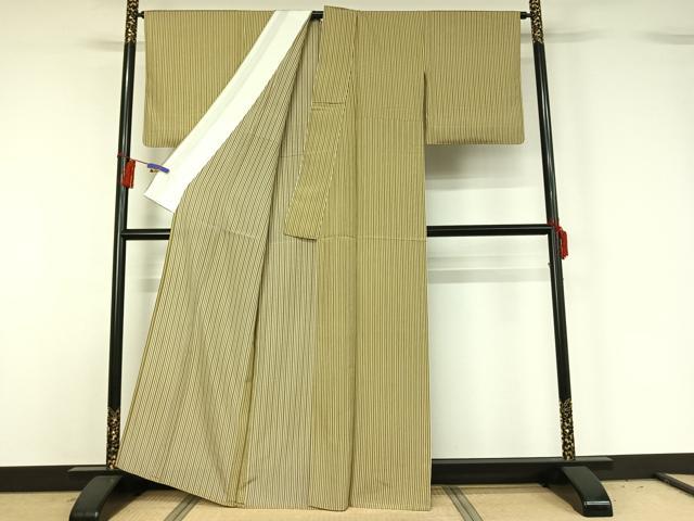 平和屋着物▽上質な小紋 単衣 縞 正絹 逸品 AABG8701jh