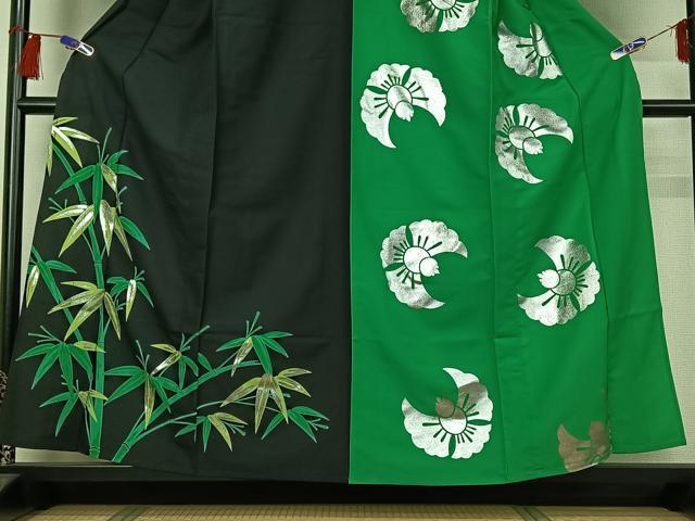 平和屋着物▽訪問着 単衣 片身替わり 笹竹文 福良雀 銀彩 洗える着物 AABG8702jh