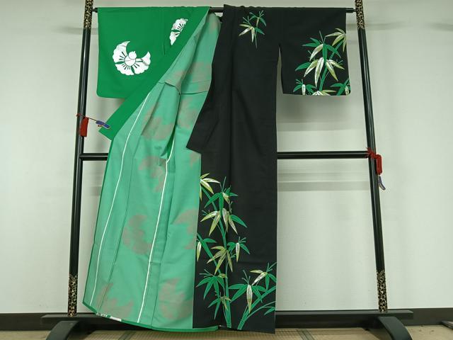 平和屋着物▽訪問着 単衣 片身替わり 笹竹文 福良雀 銀彩 洗える着物 AABG8702jh