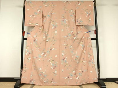 平和屋着物▽小紋 単衣 草花文 さんび謹製 洗える着物 AABG8703jh
