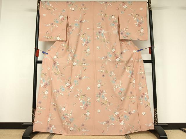 平和屋着物▽小紋 単衣 草花文 さんび謹製 洗える着物 AABG8703jh