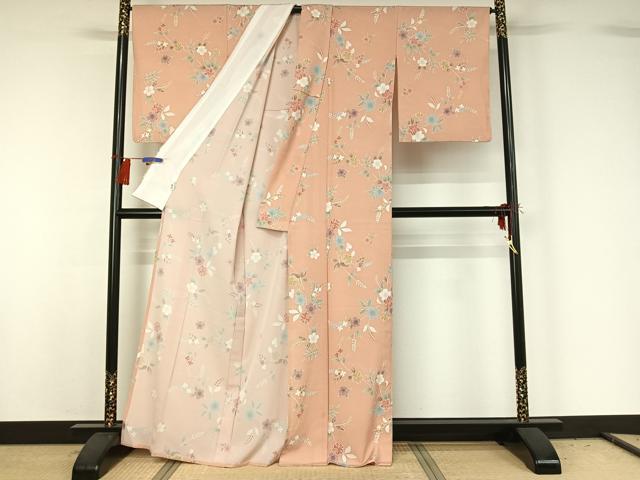 平和屋着物▽小紋 単衣 草花文 さんび謹製 洗える着物 AABG8703jh
