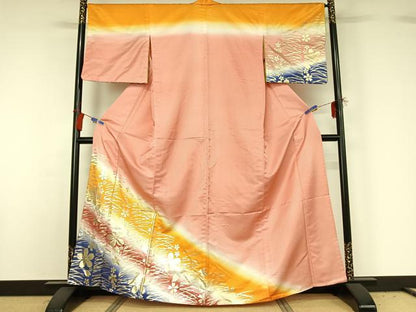 平和屋着物▽訪問着 単衣 芝花文 暈し染め 金彩 洗える着物 AABG8705jh