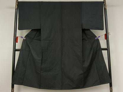 平和屋着物▽男性 紬 単衣 黒色 正絹 逸品 AABG8708jh