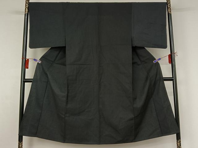 平和屋着物▽男性 紬 単衣 黒色 正絹 逸品 AABG8708jh