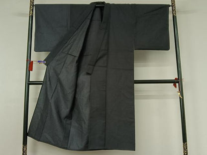 平和屋着物▽男性 紬 単衣 黒色 正絹 逸品 AABG8708jh