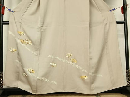 平和屋着物▽訪問着　単衣　駒刺繍　扇面花文　金彩　正絹　逸品　AABG8709jh