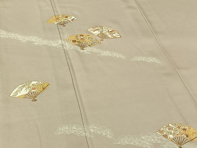 平和屋着物▽訪問着　単衣　駒刺繍　扇面花文　金彩　正絹　逸品　AABG8709jh