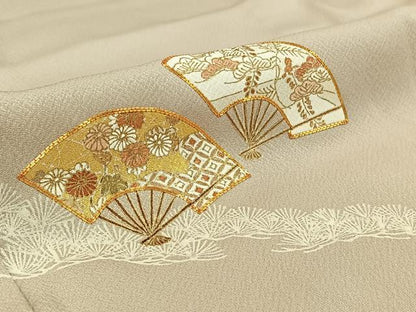 平和屋着物▽訪問着　単衣　駒刺繍　扇面花文　金彩　正絹　逸品　AABG8709jh