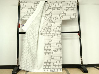平和屋着物▽上質な小紋　単衣　幾何学文様　正絹　逸品　AABG8710jh