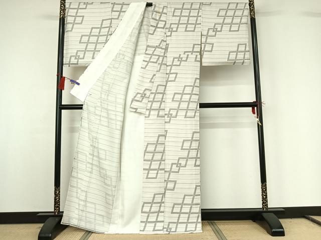 平和屋着物▽上質な小紋　単衣　幾何学文様　正絹　逸品　AABG8710jh