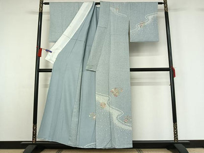 平和屋着物▽訪問着 単衣 中国三大刺繍 汕頭刺繍 スワトウ刺繍 絞り 花丸文 金糸 正絹 逸品 AABG8711jh