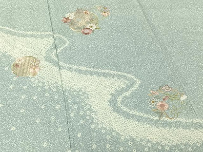 平和屋着物▽訪問着 単衣 中国三大刺繍 汕頭刺繍 スワトウ刺繍 絞り 花丸文 金糸 正絹 逸品 AABG8711jh