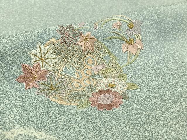 平和屋着物▽訪問着 単衣 中国三大刺繍 汕頭刺繍 スワトウ刺繍 絞り 花丸文 金糸 正絹 逸品 AABG8711jh