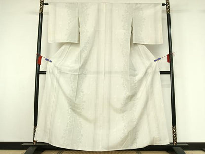 平和屋着物▽本塩沢 単衣 110亀甲 草葉文 正絹 逸品 AABG8713jh