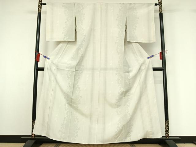 平和屋着物▽本塩沢 単衣 110亀甲 草葉文 正絹 逸品 AABG8713jh