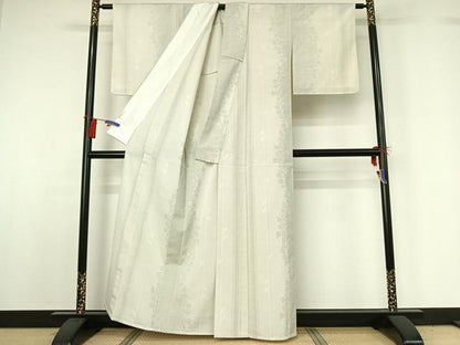 平和屋着物▽本塩沢 単衣 110亀甲 草葉文 正絹 逸品 AABG8713jh
