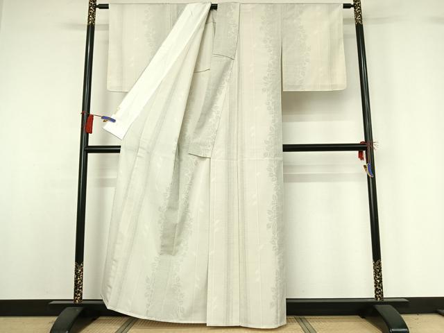 平和屋着物▽本塩沢 単衣 110亀甲 草葉文 正絹 逸品 AABG8713jh
