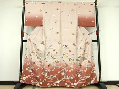 平和屋着物▽訪問着 単衣 流水花文 暈し染め 正絹 逸品 AABG8714jh
