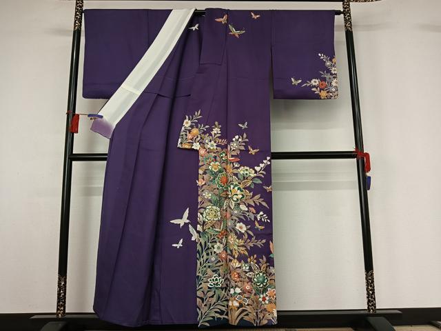 平和屋着物▽訪問着 単衣 花蝶文 正絹 逸品 AABG8715jh