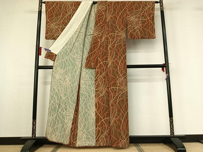 平和屋着物▽上質な小紋 単衣 結び紐文 正絹 逸品 AABG8721jh