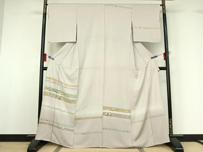 平和屋着物▽訪問着 単衣 横段花文 暈し染め 金彩 正絹 逸品 AABG8723jh